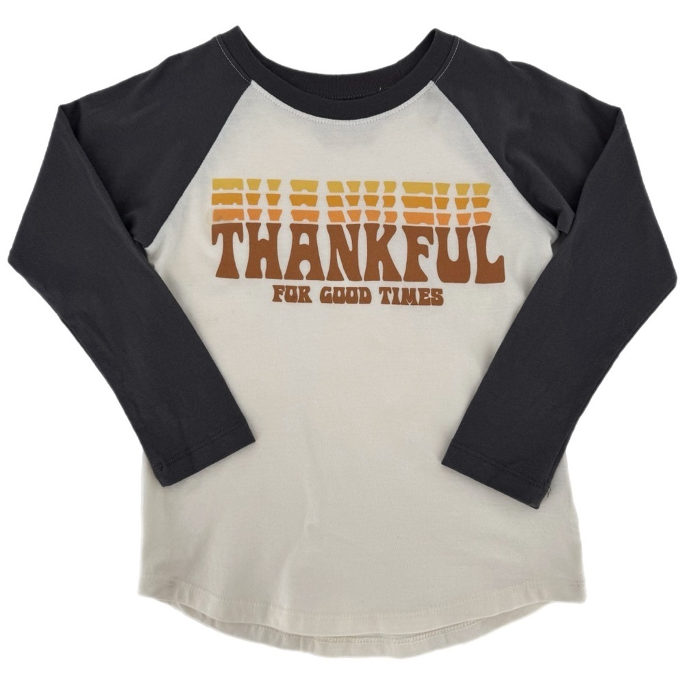 Kids’ Tiny Whales Thankful Long Sleeve Raglan T-Shirt Size 5 Faded Black Ivory